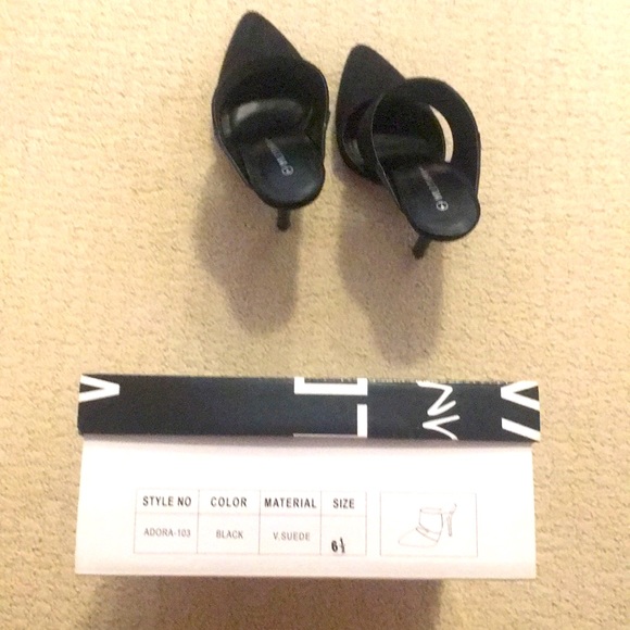 🔻Wild Diva🔻Adora Mules Stiletto Heels Black Suede Shoes - Picture 8 of 12